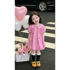 Váy cho bé gái, váy suông phồng chất thô mềm mát gắn sticker hình tim cho bé 10-30kg
