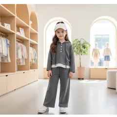Quần áo thu đông bé gái, Set bộ hoodie vạt trắng kèm quần suông chất len thỏ mềm mịn cho bé size 10–30kg