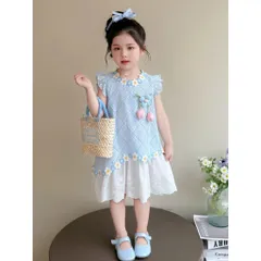 Váy bé gái, váy suông ren hình thoi gắn hoa cho bé 10-30kg