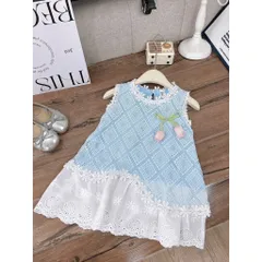 Váy bé gái, váy suông ren hình thoi gắn hoa cho bé 10-30kg