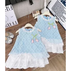 Váy bé gái, váy suông ren hình thoi gắn hoa cho bé 10-30kg