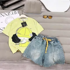 Quần áo bé gái, set bộ áo cotton họa tiết cô gái cột tóc 2 bên kèm quần lửng jean cho bé 18-42kg
