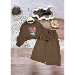 Quần áo thu đông bé gái, set bộ nỉ ấm áp hoạ tiết mèo đeo nơ đỏ cho bé 10-40kg
