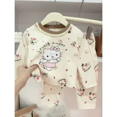 Quần áo thu đông bé gái, set bộ dài tay chất cotton zip hoạ tiết mèo cho bé 10-22kg
