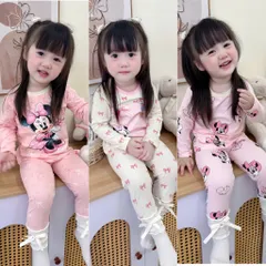 Quần áo thu đông bé gái, set bộ cotton dài tay hoạ tiết Mickey cho bé 8-26kg