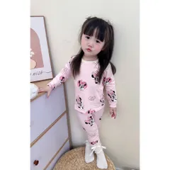 Quần áo thu đông bé gái, set bộ cotton dài tay hoạ tiết Mickey cho bé 8-26kg