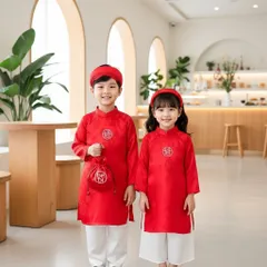 Áo dài cách tân cho bé, áo dài cặp anh em, set bé trai 3ct và bé gái 4ct size 10-30kg