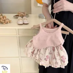 Váy bé gái, set áo 2 dây phối chân váy thô hoa 2 lớp siêu xinh cho bé 10-22kg