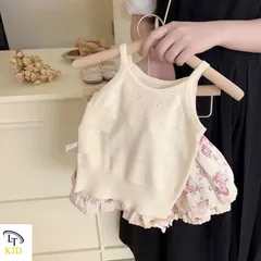 Váy bé gái, set áo 2 dây phối chân váy thô hoa 2 lớp siêu xinh cho bé 10-22kg