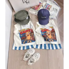Quần áo bé trai, set bộ ba lỗ cotton Tung Tung Sahur cho bé 9-27kg