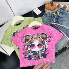 Quần áo bé gái, set áo cotton loang cô gái búi tóc đeo kính kèm quần jean lửng cho bé 18-42kg