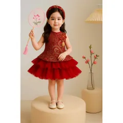 Váy bé gái, set váy trung thu kèm mấn cho bé 10-30kg