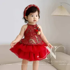 Váy bé gái, set váy trung thu kèm mấn cho bé 10-30kg