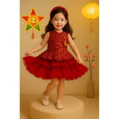 Váy bé gái, set váy trung thu kèm mấn cho bé 10-30kg