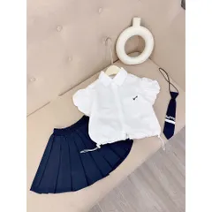 Đồng phục hoc sinh, set váy đồng phục 3ct: áo sơ mi tay bồng, chân váy xếp ly và cà vạt cho bé 15-35kg