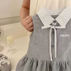 Váy bé gái, váy bí phồng kẻ xám thêu chữ MIN MIN cho bé 10-22kg