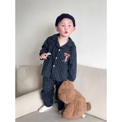 Pijama cho bé, set bộ pijama dài tay chất thô kẻ mềm mại cho bé trai và bé gái size 8-24kg
