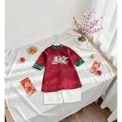 Áo dài cách tân bé trai, áo dài gấm lụa thêu ngựa cho bé 8-20kg