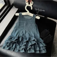Váy bé gái, váy jean giấy sát nách nhiều tầng bồng bềnh dễ thương cho bé 10-30kg