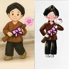 Quần áo bé gái, set 4ct: bộ quần áo khối dân quân miền bắc, kèm khăn cho bé 10-30kg