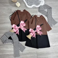 Quần áo bé gái, set 4ct: bộ quần áo khối dân quân miền bắc, kèm khăn cho bé 10-30kg