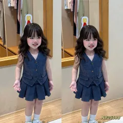 Váy bé gái, set áo bò Gile kèm chân váy xếp ly cho bé 10-30kg