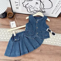 Váy bé gái, set áo bò Gile kèm chân váy xếp ly cho bé 10-30kg