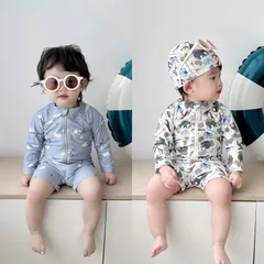 Đồ bơi bé trai, set bộ bơi liền thân dài tay tặng kèm mũ bơi cho bé trai 8-27kg