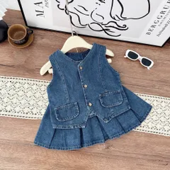 Váy bé gái, set áo bò Gile kèm chân váy xếp ly cho bé 10-30kg