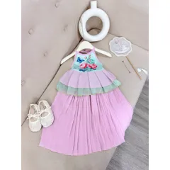Váy bé gái, set áo yếm hoa mẫu đơn kèm chân váy tím dài dập ly size 10-30kg