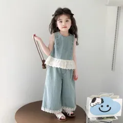 Quần áo bé gái, set áo sát nách kèm quần suông chất jean tone xanh nhạt cho bé 12-30kg
