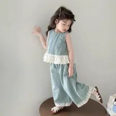 Quần áo bé gái, set áo sát nách kèm quần suông chất jean tone xanh nhạt cho bé 12-30kg