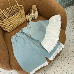 Quần áo bé gái, set áo sát nách kèm quần suông chất jean tone xanh nhạt cho bé 12-30kg
