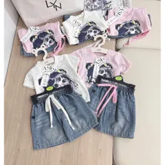 Quần áo bé gái, set áo ren cotton cô gái kẹo mút kèm quần jean lửng cho bé 9-27kg