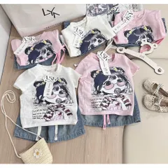 Quần áo bé gái, set áo ren cotton cô gái kẹo mút kèm quần jean lửng cho bé 9-27kg