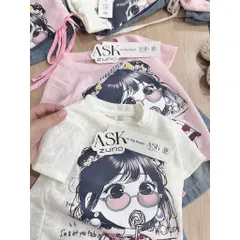 Quần áo bé gái, set áo ren cotton cô gái kẹo mút kèm quần jean lửng cho bé 9-27kg