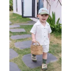 Đồ bộ bé trai mùa hè, set bộ đũi lụa màu trắng mềm mát cho bé trai 10-30kg