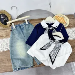 Quần áo bé gái, set áo sơ mi kèm khăn lụa phối quần Jean ống suông rộng dài cho bé 10-35kg