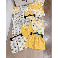Quần áo trẻ em, set bộ ba lỗ chất cotton mềm mát cho bé trai và bé gái từ 9-26kg