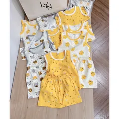 Quần áo trẻ em, set bộ ba lỗ chất cotton mềm mát cho bé trai và bé gái từ 9-26kg