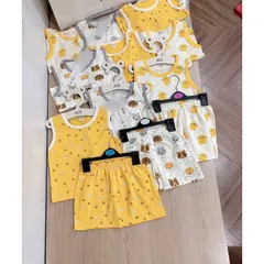 Quần áo trẻ em, set bộ ba lỗ chất cotton mềm mát cho bé trai và bé gái từ 9-26kg