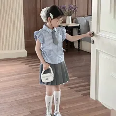 Đồng phục học sinh, set áo sơ mi kẻ kèm cà vạt và chân váy xếp ly sz 14-32kg