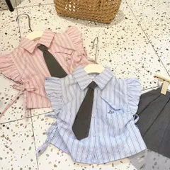 Đồng phục học sinh, set áo sơ mi kẻ kèm cà vạt và chân váy xếp ly sz 14-32kg
