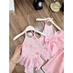 Váy bé gái, set áo yếm thân thêu kim sa kèm chân váy cho bé 10-30kg