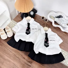 Đồng phục học sinh, set đồng phục bé gái: áo sơ mi, chân váy xếp ly và cà vạt HELLO KITTY cho bé 12-35kg