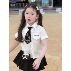 Đồng phục học sinh, set đồng phục bé gái: áo sơ mi, chân váy xếp ly và cà vạt HELLO KITTY cho bé 12-35kg