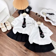 Đồng phục học sinh, set đồng phục bé gái: áo sơ mi, chân váy xếp ly và cà vạt HELLO KITTY cho bé 12-35kg