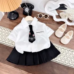 Đồng phục học sinh, set đồng phục bé gái: áo sơ mi, chân váy xếp ly và cà vạt HELLO KITTY cho bé 12-35kg
