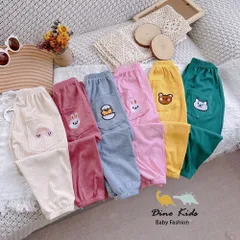 Quần dài cho bé gái, bé trai, quần tăm mềm mại mặc mùa thu thêu đắp hình thú dễ thương