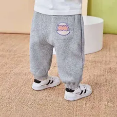Quần dài cho bé gái, bé trai, quần tăm mềm mại mặc mùa thu thêu đắp hình thú dễ thương